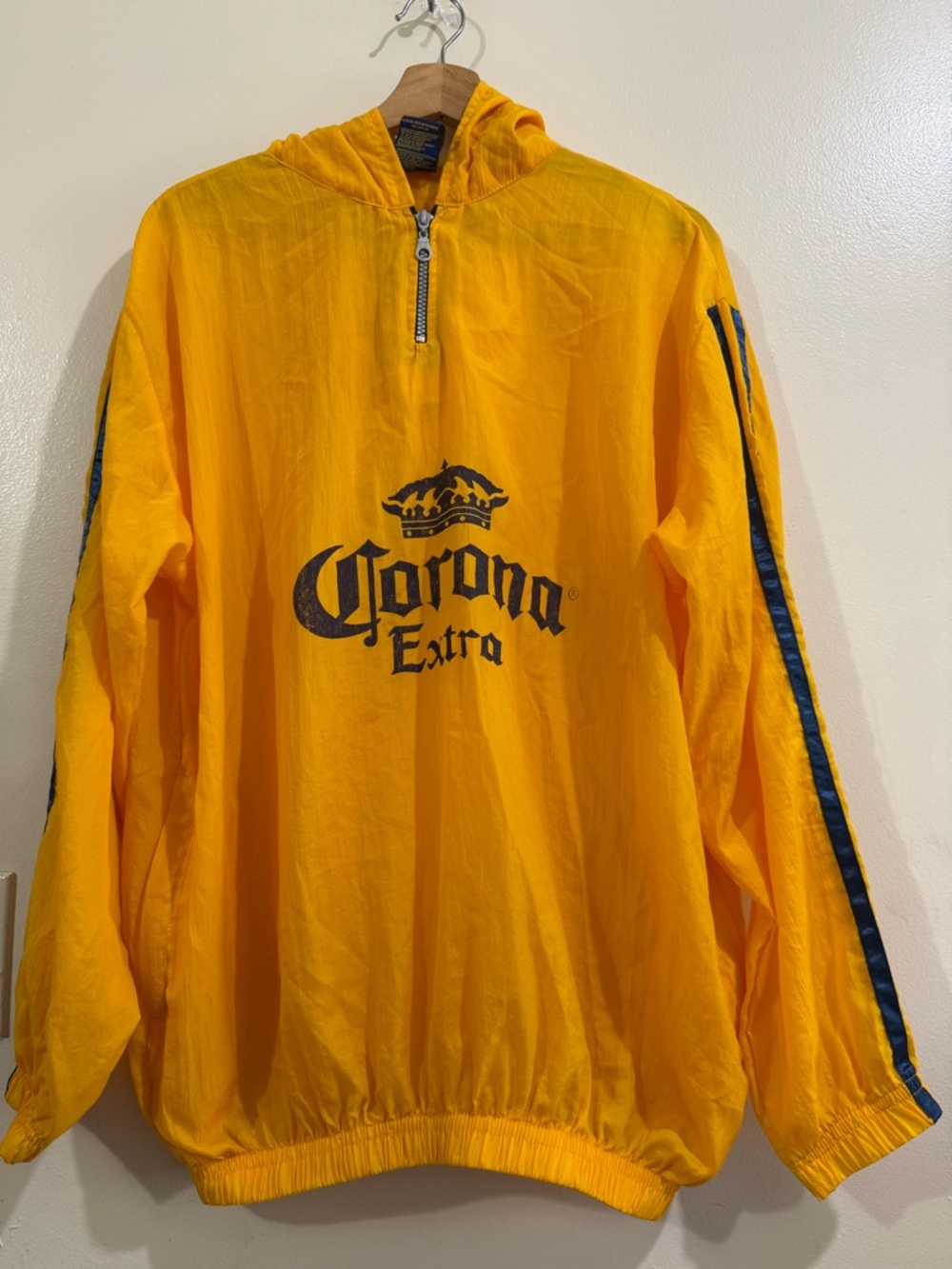 Corona Yellow Pullover Half-Zip with Navy Sleeve Stripes